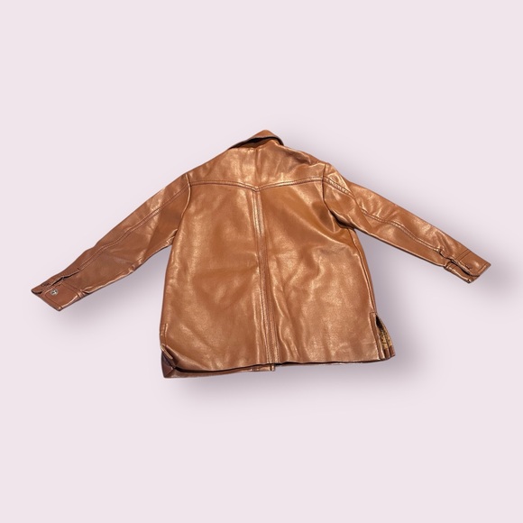 Youth Vintage 1970's Faux Leather Brown Snap Button Retro Jacket Size 6 - Picture 8 of 13